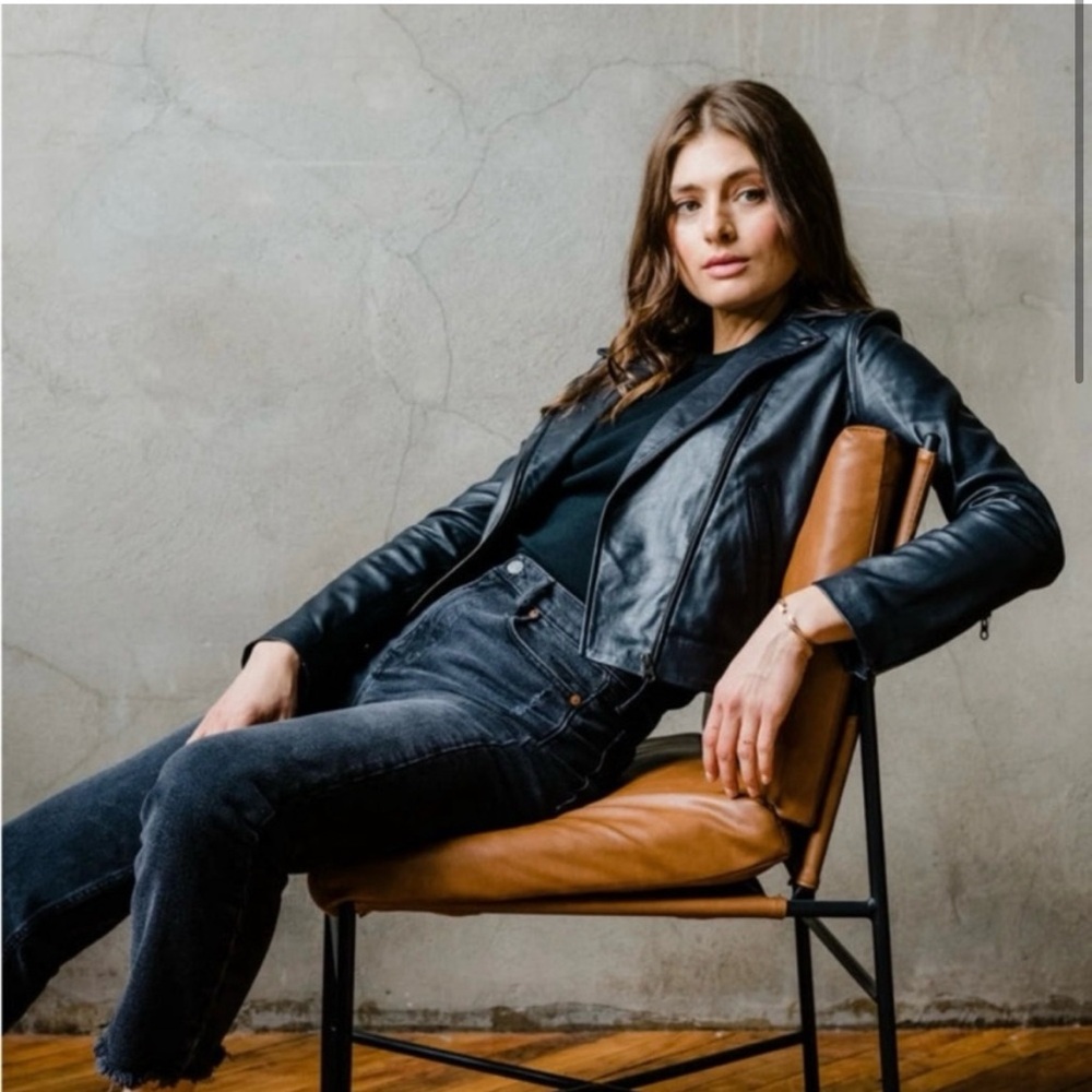 ABLE Classic Maha Black Leather Moto Jacket - Women's Stylish Biker Coat - Sz L
